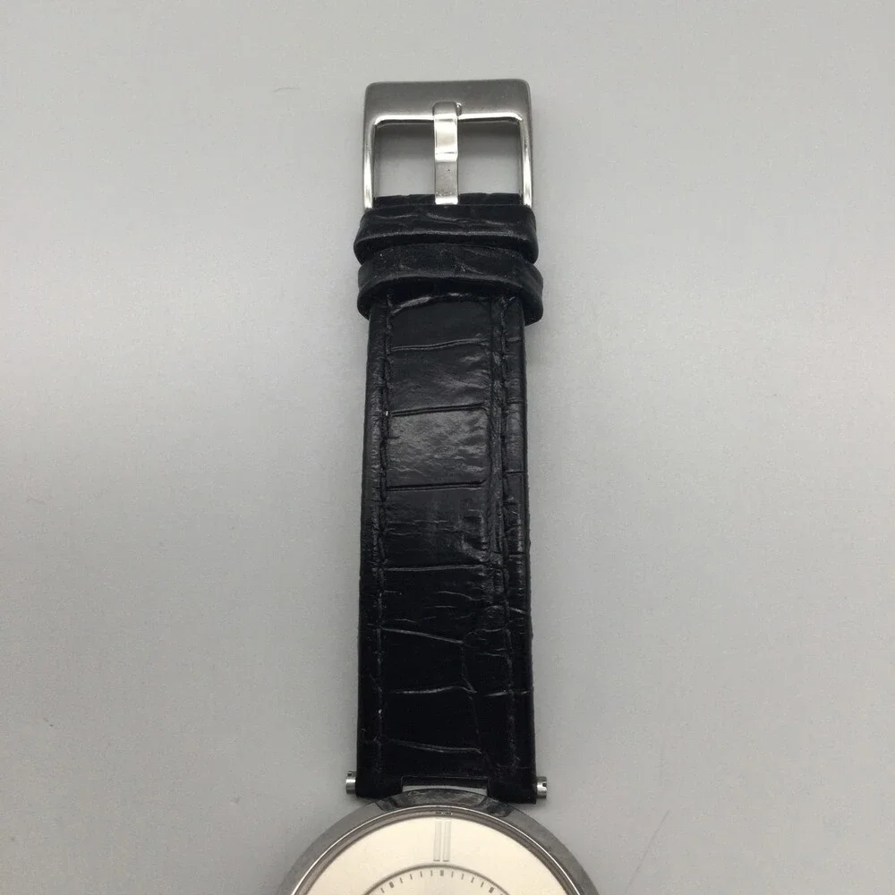 Kenneth Cole KC2279 Mens Watch 34mm Silver Tone Black Leather Date New Battery
